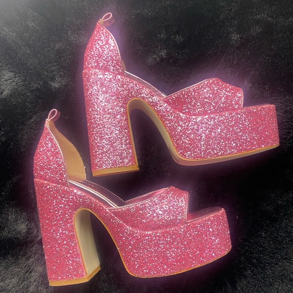 Azalea Wang Pink Bali Glittery Platform Heels Size 9 - Picture 2 of 8